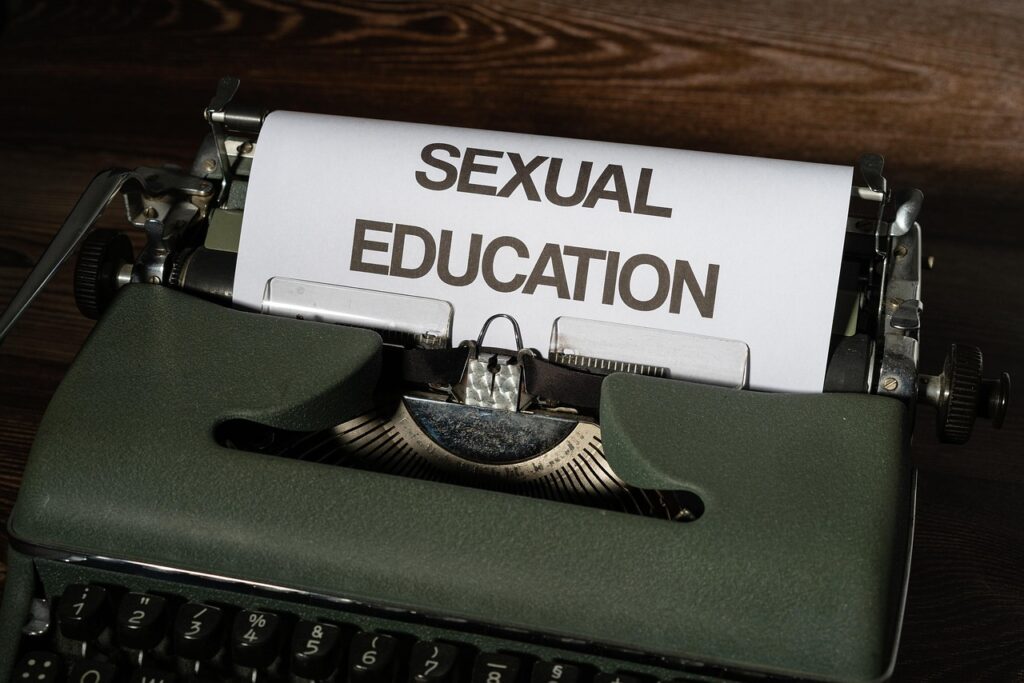 sex education, tips, to learn, teacher, school, partner, love, gender, position, health, mentally, psychology, trust, young, romantic, passion, female, masculine, prevention, typewriter, word, concept, article